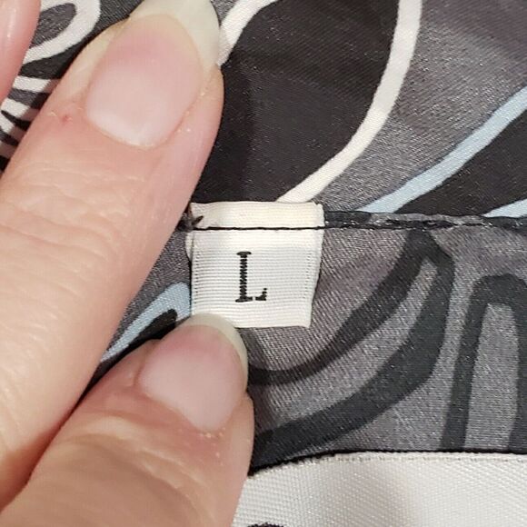 North Shore Surf Mens Large Button Up Hawaiian Shirt Nylon Gray White Blue USA - Picture 5 of 9